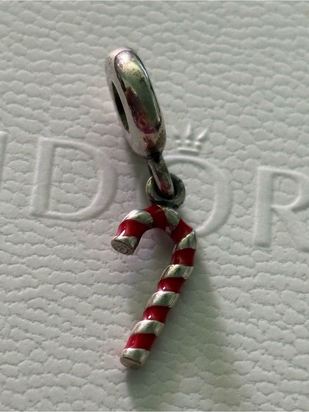 Pandora Red and Silver Candy Cane Dangle Charm